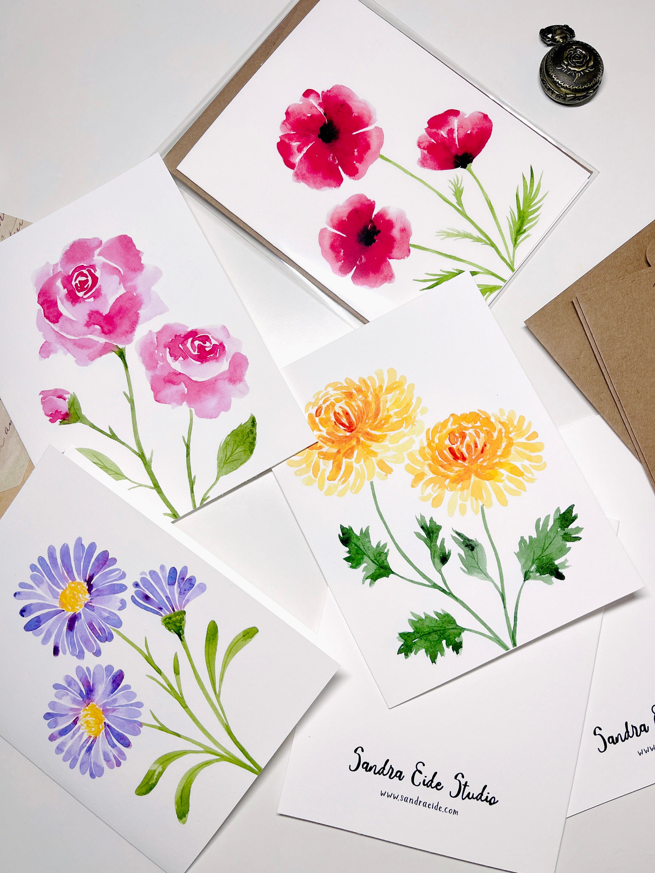 Flower Greeting Cards, Handmade Card Set, Floral Blank Note Cards With ...