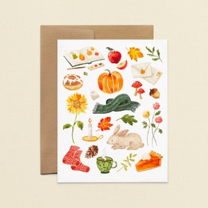 Cartes de correspondance d'automne, jeu de cartes de voeux pour Thanksgiving, carte d'automne aquarelle A2 cartes et enveloppes vierges pliées, oeuvre d'art peinte confortable tarte au potiron