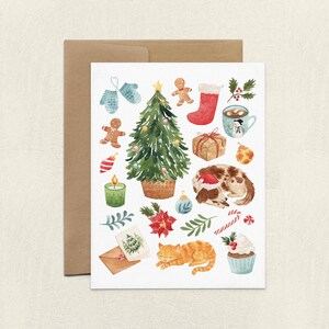 Cartes de Noël aquarelles, lot de cartes de voeux de vacances faites main, cartes illustrées joyeux Noël, cartes de Noël douillettes pour animaux de compagnie, cartes de fête