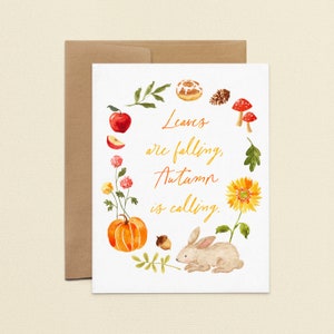 Cute Fall Greeting Card, Autumn Illustrated Thanksgiving Cards, Watercolor Fall Note Card Set, A2 Cards and Envelopes, Thank you card gift