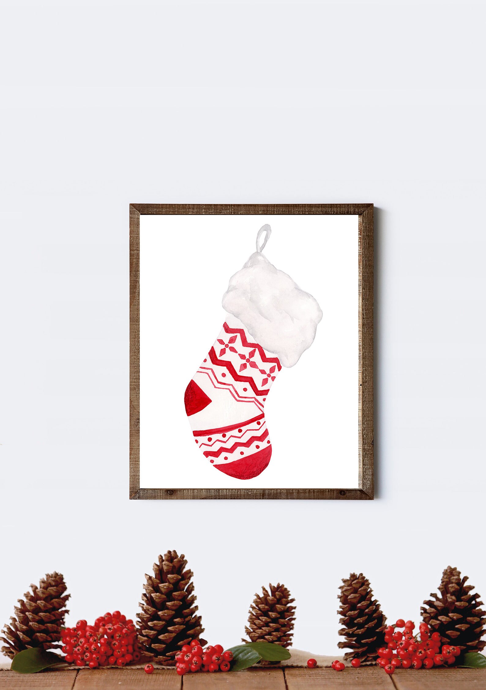Christmas Stocking Wall Art Watercolor Christmas Wall Art Etsy