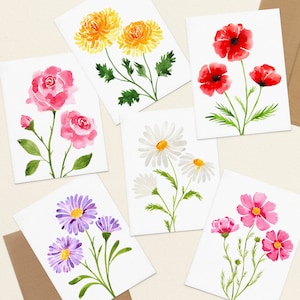 Jeu de cartes de correspondance, lot de 6 cartes florales, lot de cartes de voeux fleurs sauvages, cartes de correspondance fleurs aquarelles, paquet de papeterie fait main avec enveloppes