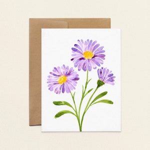 Cartes de correspondance Aster, lot de cartes de voeux Aster aquarelle A2 pliées, fleurs vierges, cadeau floral d'anniversaire de remerciement stationnaire