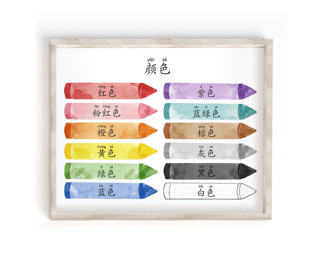 Chinese Mandarin Color Chart Learning Pinyin Watercolor Crayons Print ...