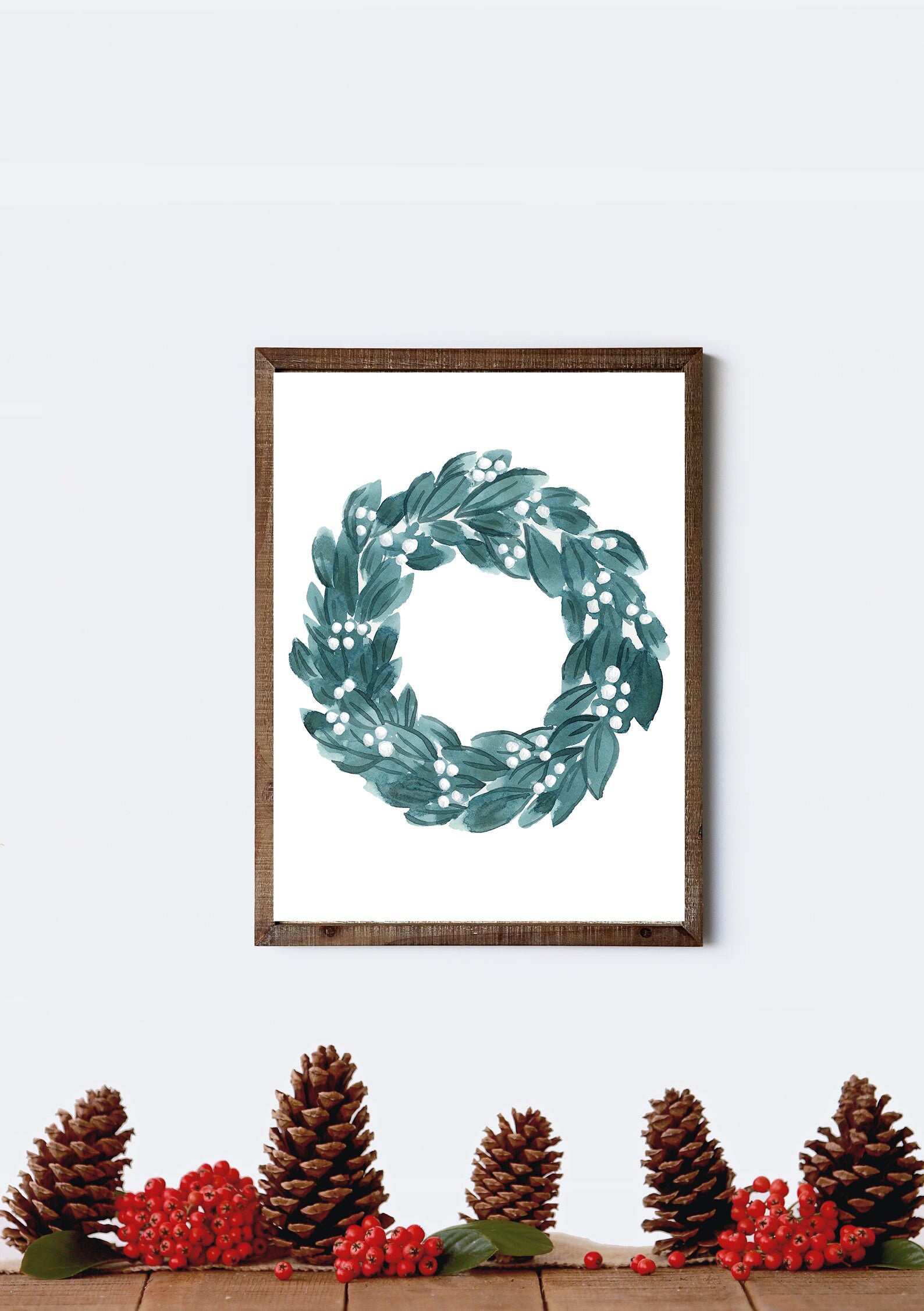 Christmas Wall Prints Green Wreath Art Winter Wall Decor Etsy