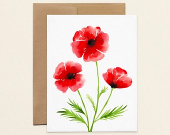 Poppy Note Cards, Watercolor Poppies Card Set, A2 Folded Blank Flower Greeting Cards, August Birthday Floral Thank You Cards and Envelopes