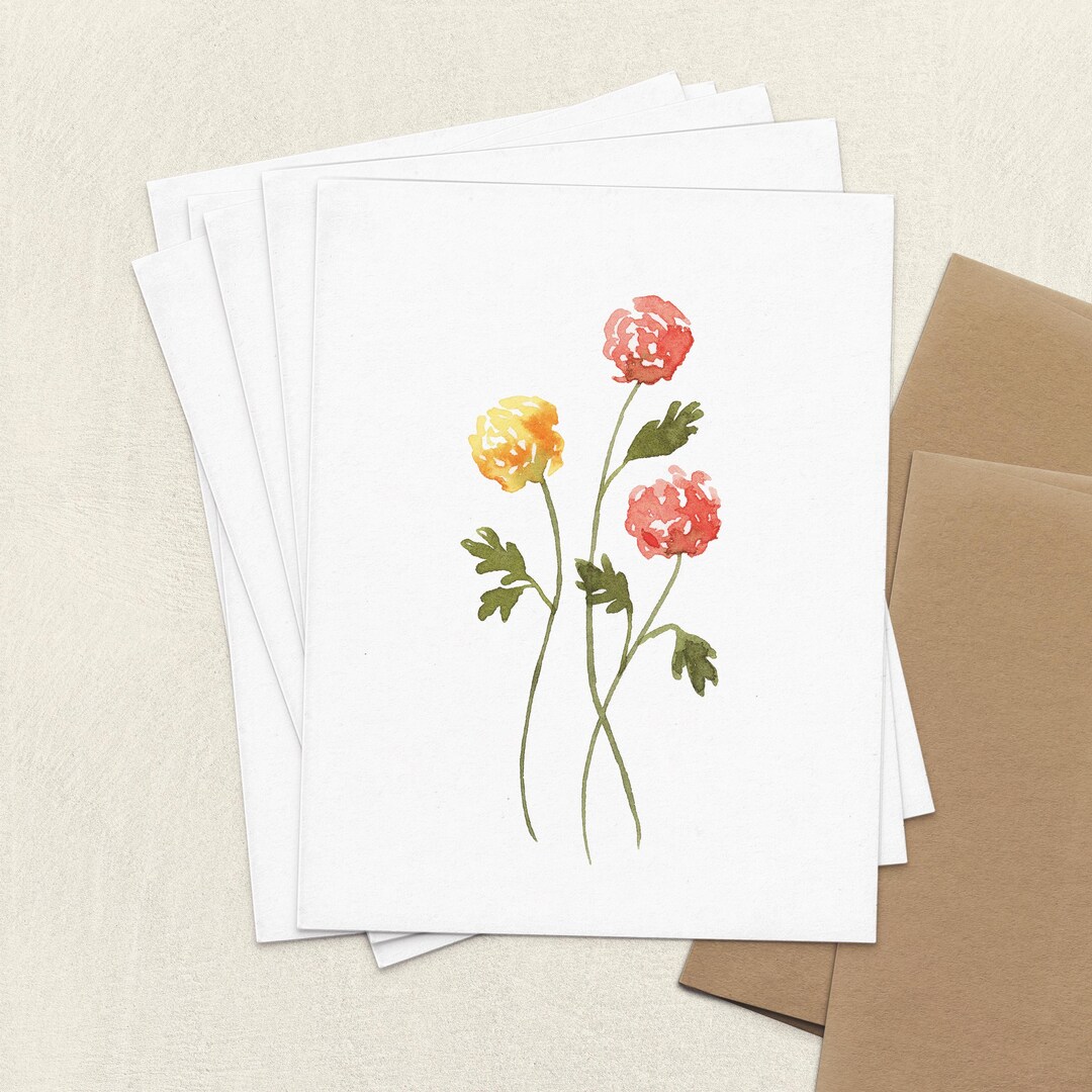 Wild Flower Cards, Watercolor Flowers Note Card Set, A2 Folded Blank ...