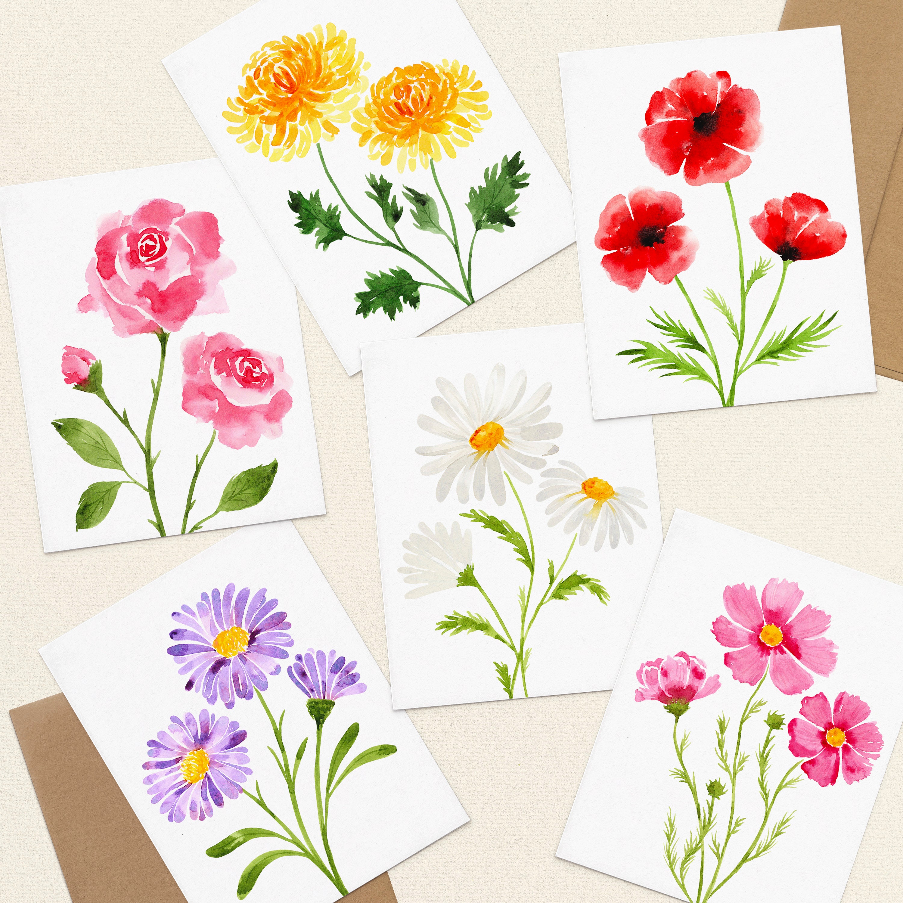 Flower Greeting Cards, Handmade Card Set, Floral Blank Note Cards With ...