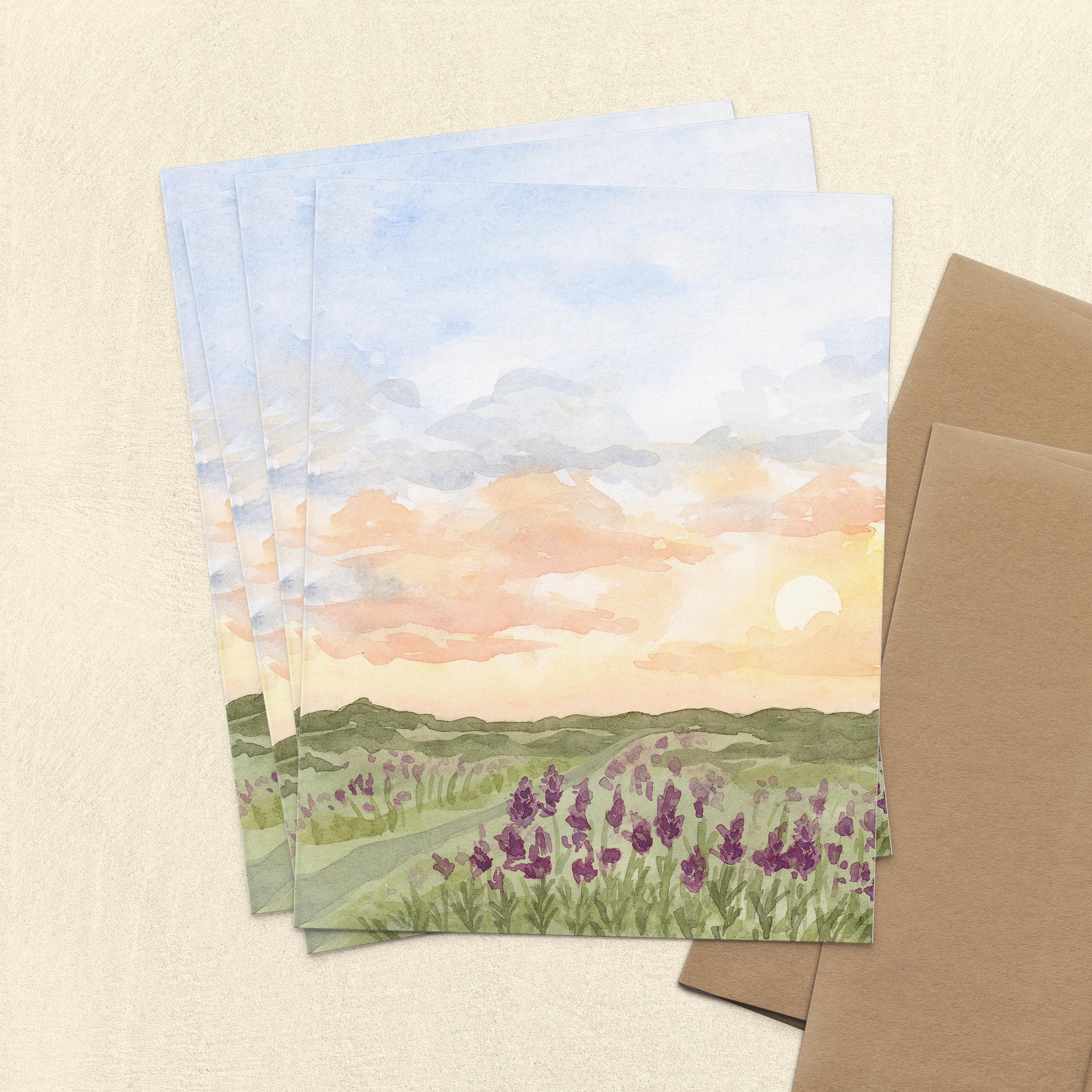 Wildflower Meadow Note Cards, Watercolor Landscape Greeting Card With ...