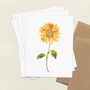 Cartes de voeux tournesol, lot de cartes tournesol aquarelle, cartes de correspondance fleurs vierges pliées A2, lot de 4, 6, 8 cartes de remerciement florales d'anniversaire