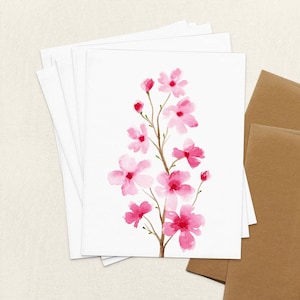 Cartes de correspondance de fleurs de cerisier, jeu de cartes de fleurs de cerisier aquarelles, cartes de voeux fleurs vierges pliées A2, anniversaire de mars floral merci