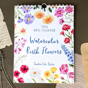 2026 Watercolor Wall Calendar, Birth Flowers 12 Month Calendar, Floral Illustrations Monthly Hanging Calendar, Botanical Year 2026 Gift Idea