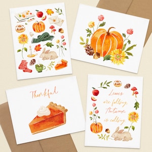 Jeu de cartes de correspondance d'automne, cartes de voeux d'automne aquarelles, cartes de vœux vierges pliées de remerciement A2 pour cartes de remerciement joyeux Thanksgiving, lot de 4