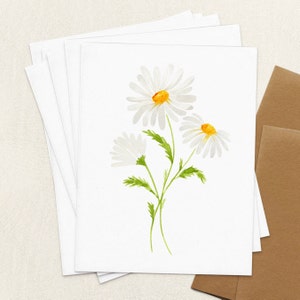 Cartes de correspondance marguerite, jeu de cartes marguerites aquarelles, cartes de voeux fleurs vierges pliées A2, ensemble de papeterie de remerciement floral d'anniversaire
