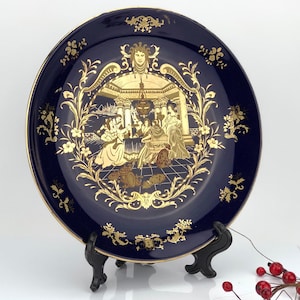 Vintage handmade Porcelain cobalt blue plate made in China, 20th century