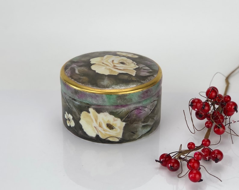 Porcelain vintage hand painted box made in Europe