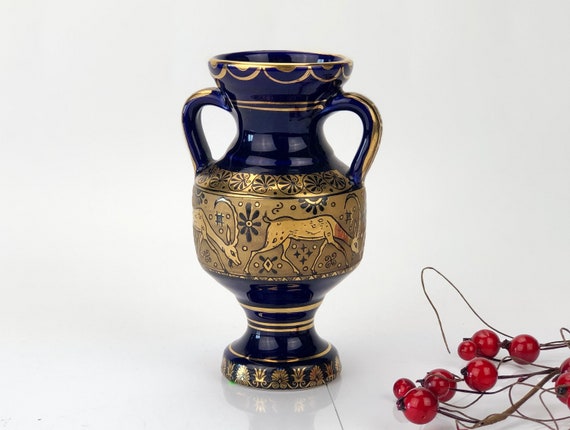 【特価】 ギリシャ、ロドス社による手作りのコバルトブルーと金メッキの 工芸品