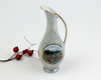 Hand-painted vintage vase with crackle elements and city of Forde.
