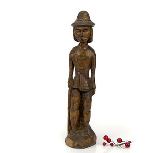 Old man with a stick vintage wood figurine