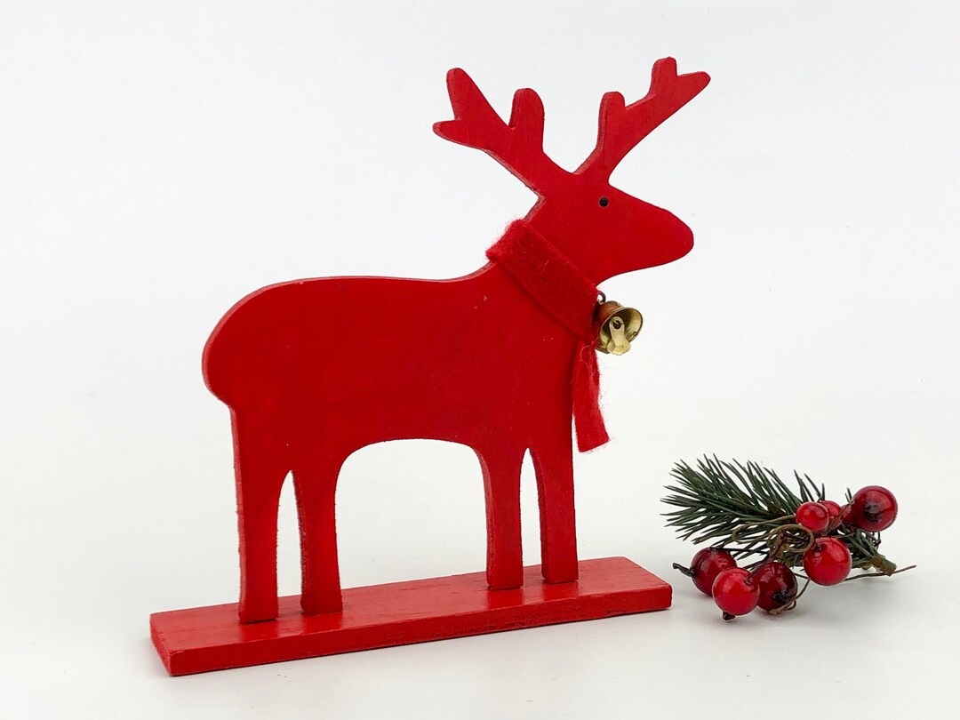 Red Retro Christmas Deer Figurine From Wood - Etsy