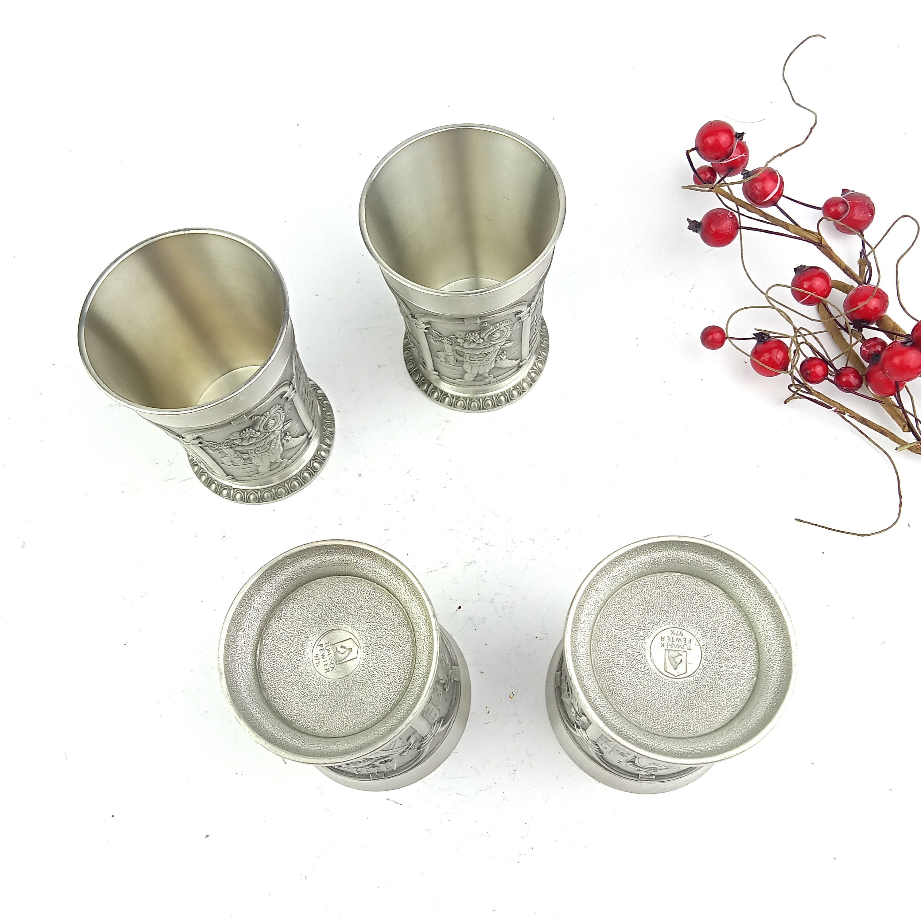 Set of Four Metal Cups Made by Tumasek Pewter 97%, Singapore - Etsy