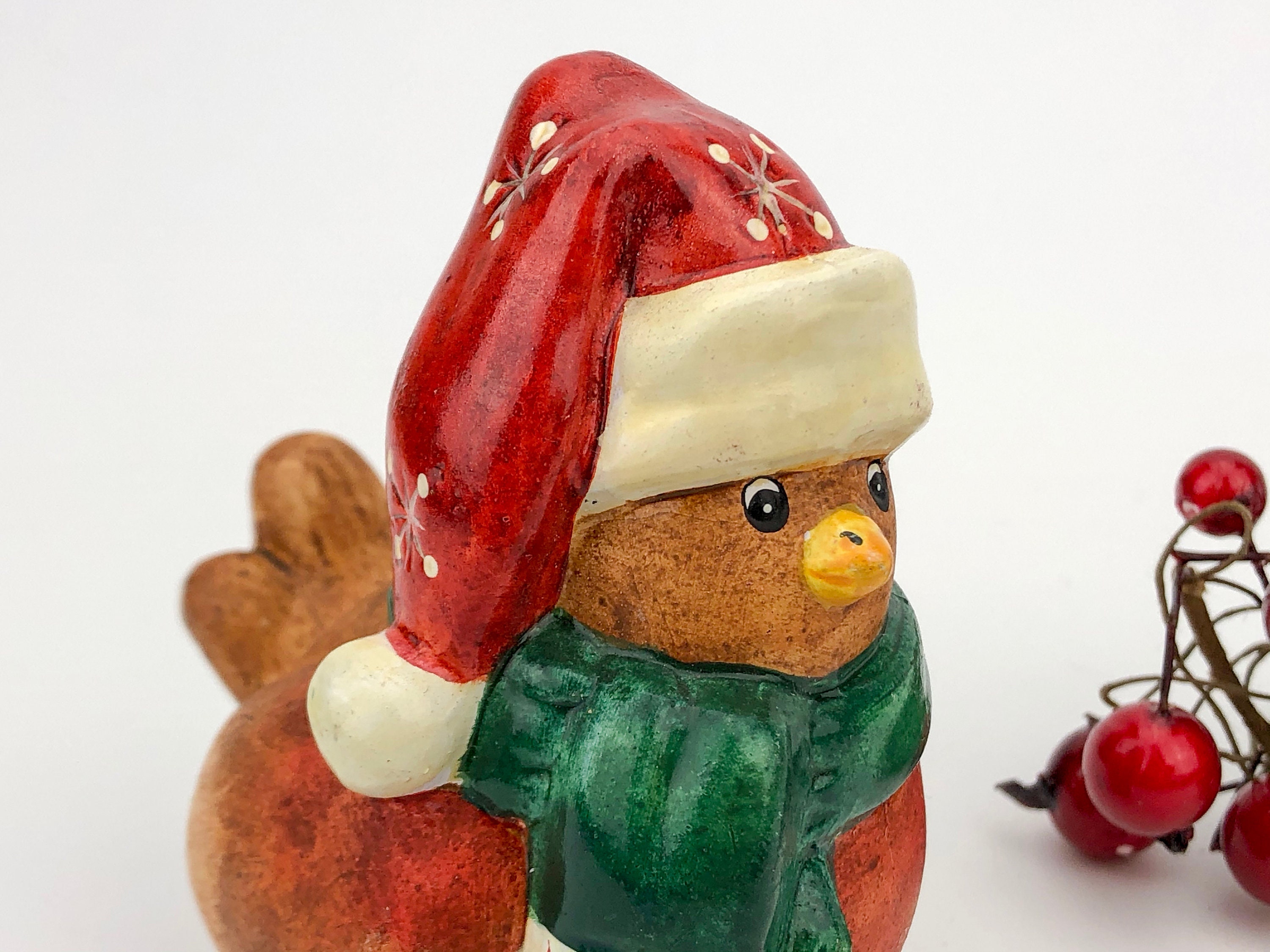 新年の帽子をかぶったオリジナルのクリスマス小鳥の置物 - Etsy 日本