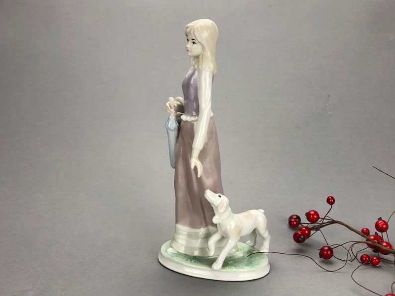 Knallegardens Porcelain Figurine of a Girl Walking Her Dog | Etsy