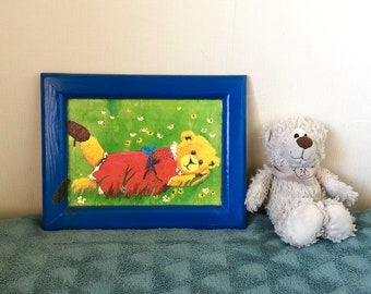 peinture vintage d'un ours en peluche couché