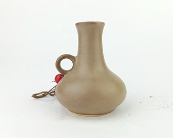 Vintage brown ceramic handmade pitcher with a handle