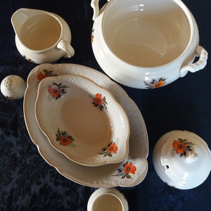Parts of genuine vintage ZIK and KOROSTEN dinner service sets with the same decal