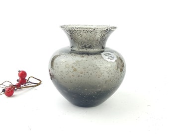 Vintage hand blown gray crystal glass vase. Made in Germany