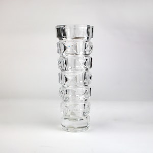 Clear crystal glass vintage vase with hand crafted faceted edges
