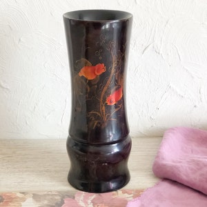 Big black hand painted vintage vase