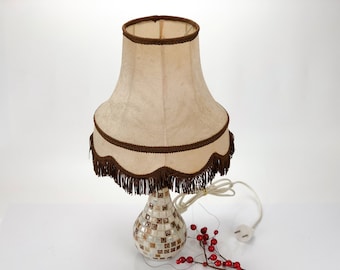 Glass cement decorated accent lamp with beige shade from Europe