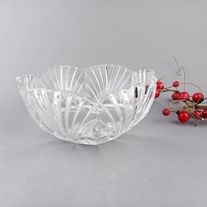 Clear glass vintage salad bowl with faceted edges from Europe