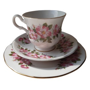 Porcelain cup and plates set. Made in QUEEN ANNE, ENGLAND