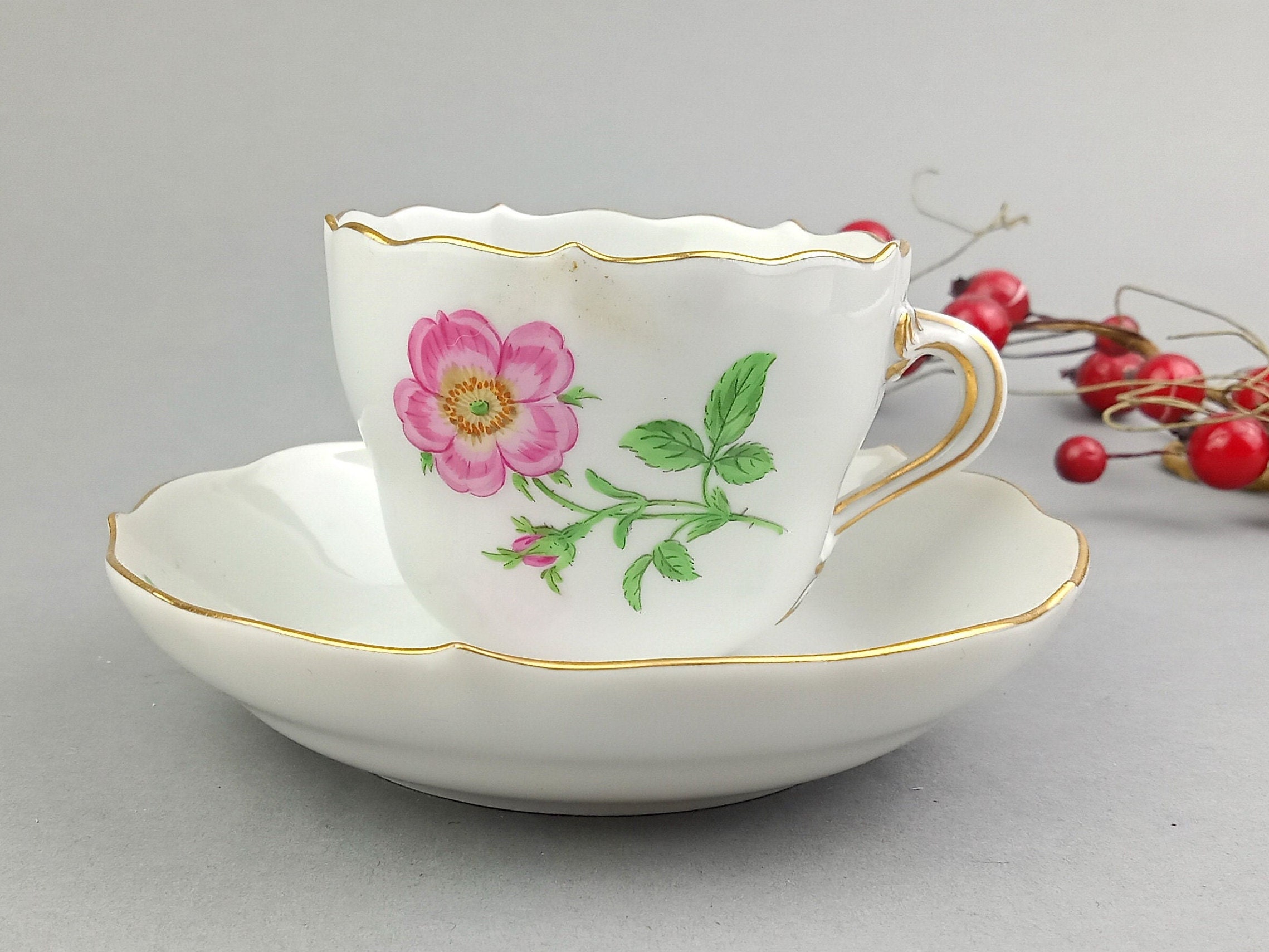 マイセン ピンクローズ 忘れな草 キャンドルスタンド 燭台 Meissen