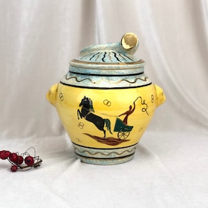 Vintage yellow urn with hand painted.