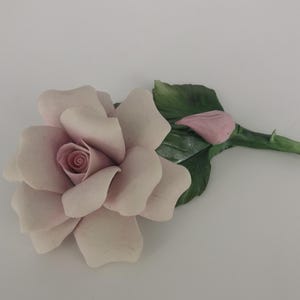 Vintage Capodimonte Porcelain Decoration Pink Rose by Carlo Savastano, Hand Painted, Made in Italy