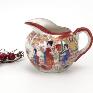 Vintage Hand painted pitcher with three geishas near the river image Fine Bone China porcelain, made in Japan in the 50s
