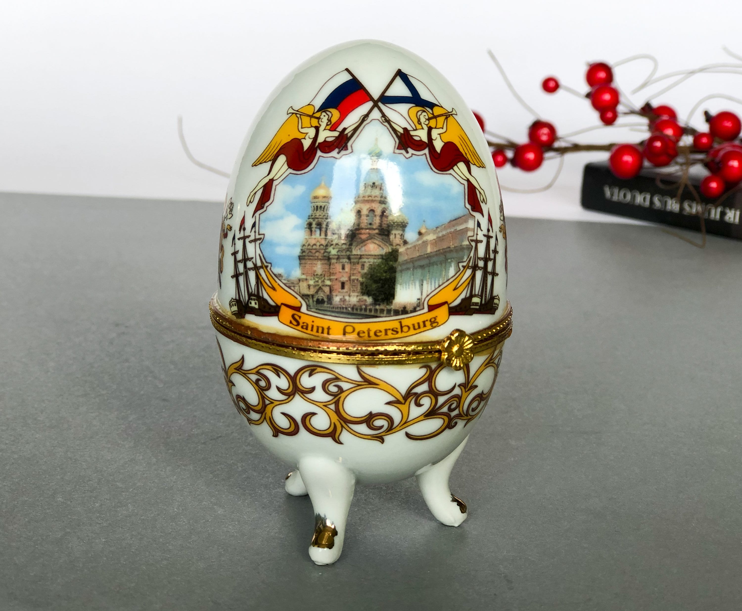 Antique Fine Bone China Porcelain Jewelry Box ACKO Egg Trinket Box