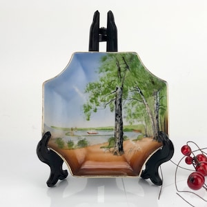 Vintage retro decorative plate from 20th century Germany with hand painted picture