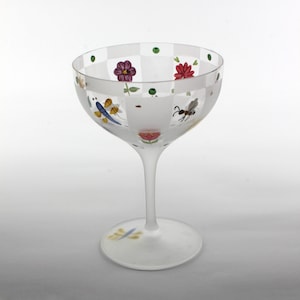 Original vintage Hand painted glass ice cream goblet. Children&#39;s utensils. Author&#39;s work from Europe