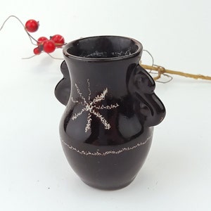 Small vintage hand painted flower brown vase
