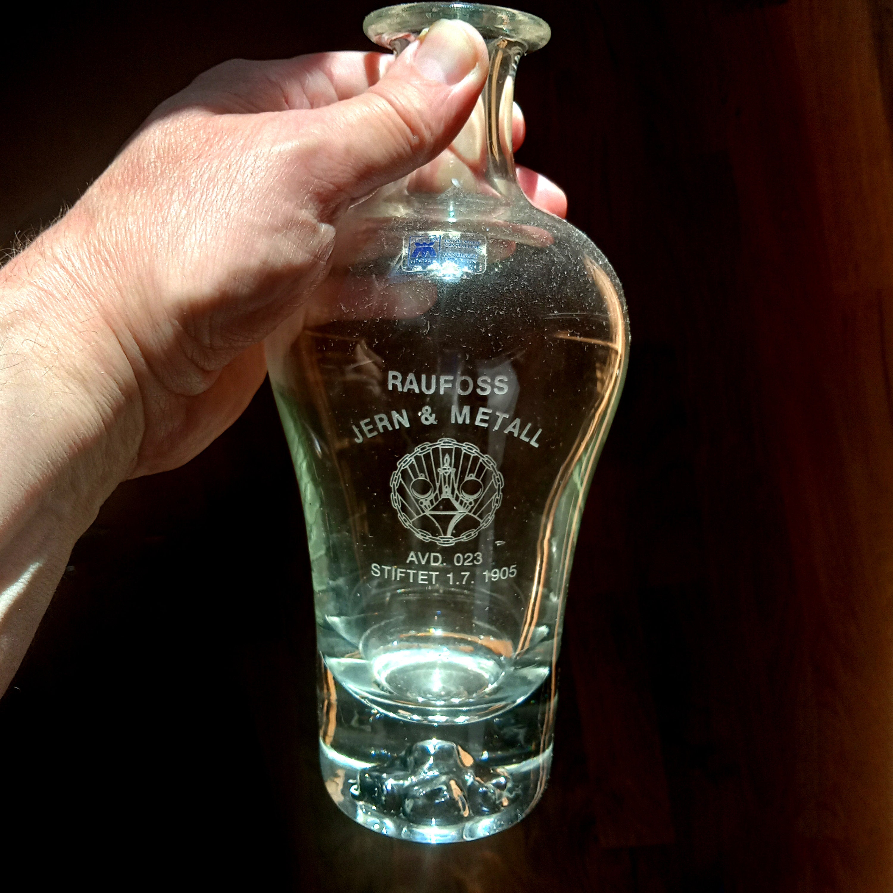 Vintage Clear Glass Bottle by Magnor Glass Works ( Magnor