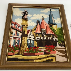 Knit picture of a city made vintage item