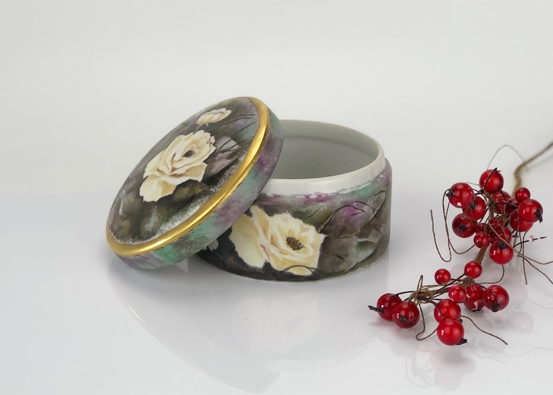 Porcelain vintage hand painted box made in Europe