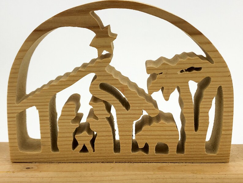 Vintage wood creche figurine with candle holders