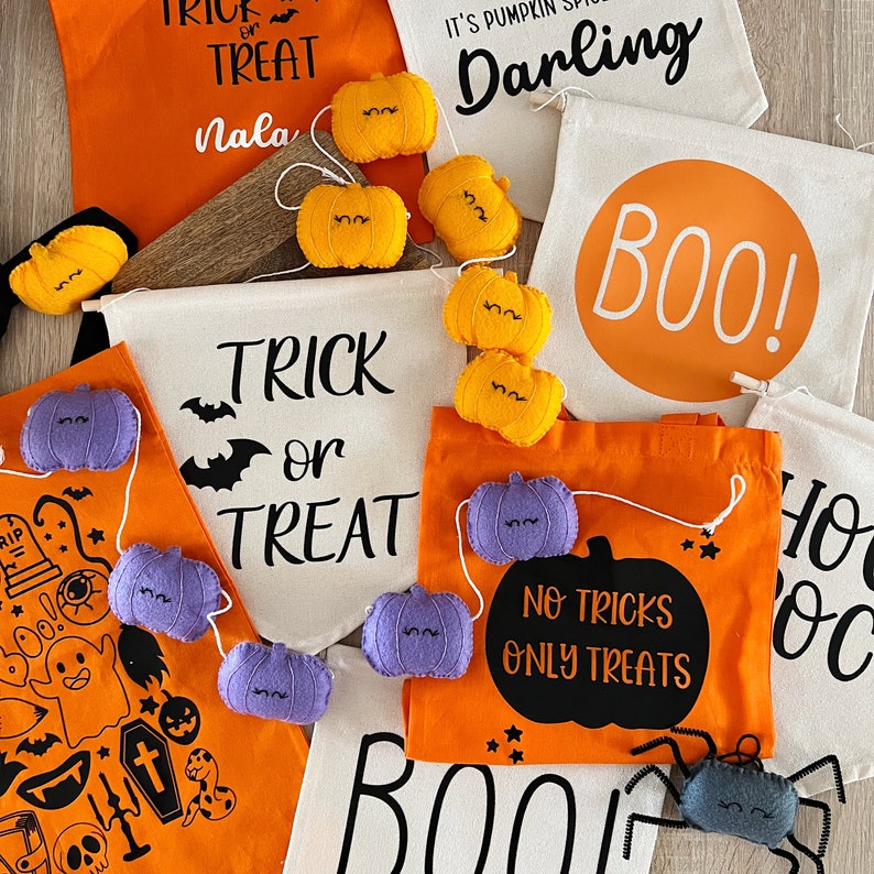 Trick or Treat Banner, Halloween Decor, Spooky Party Decorations, canvas banner, Pennant flag, Canvas wall art, Children Bedroom Flag image 2