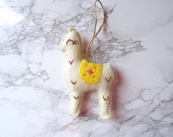 Handmade Yellow Llama Felt Decorations, Stuffed decoration, Animal Ornament, Handmade Christmas Ornament, Christmas Tree Decoration